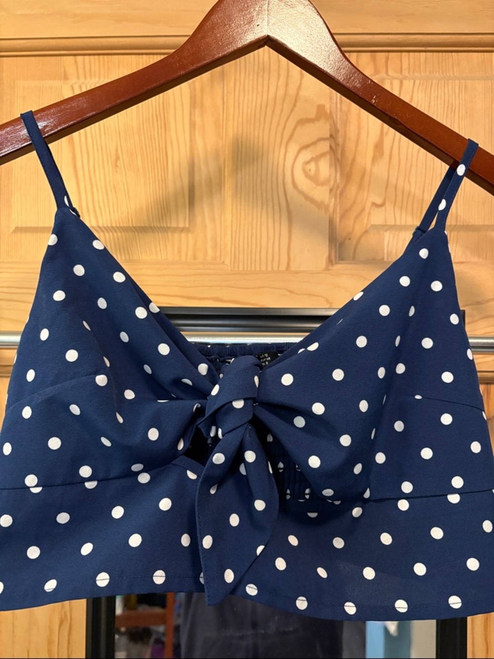 Nasty Gal Cropped Retro Central Tie Spaghetti Strap Blue/White Top